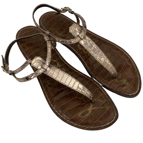 Sam Edelman Shoes - Sam Edelman Gigi T Strap Flat Sandal Pink Rose Metallic Thong Ankle Stra…